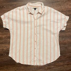 Universal Thread Pink and White Striped Button Down Short Sleeve Camp Shirt - XS